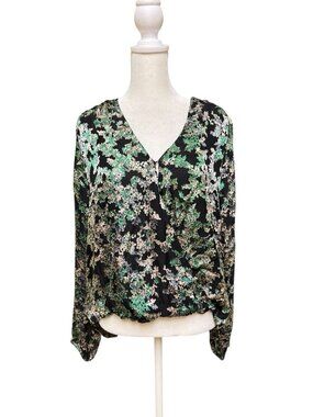 White House Black Market Floral Blouse Small Sheer Hi Low Top